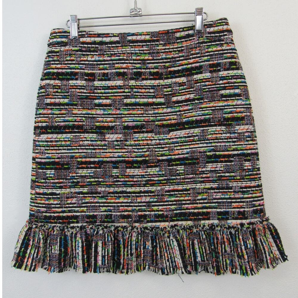 Ann Taylor 6P Raglan Pencil Skirt Multicolor Black Tweed Carpet Lined Ruffle Hem